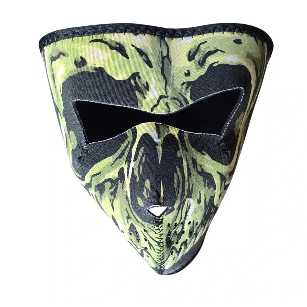 Lot of 2 ZANheadgear Neoprene Face Masks Black Half Mask & Green Skull Full Mask